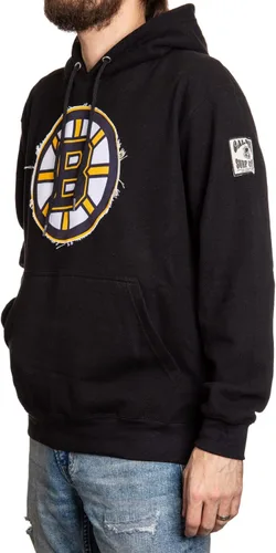 Vista 2 de Calhoun NHL Surf & Skate - Sudadera con capucha unisex con parche deshilachado de gofres – The Coastal Collection Boston Bruins