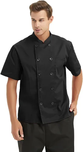 Vista 2 de TopTie - Bata de chef unisex de manga corta Negro