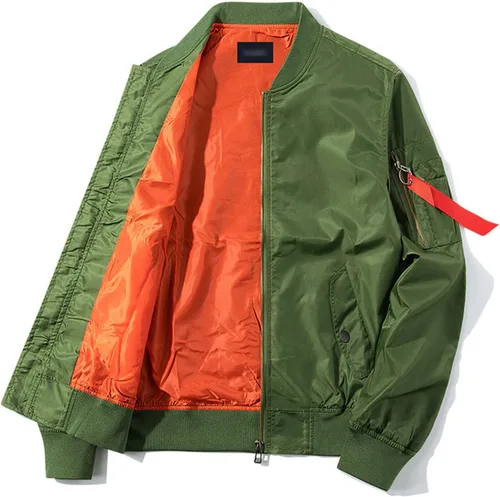 Vista 2 de JEsilunmaMY Chaqueta bomber casual con cuello alto para hombre, ropa deportiva ligera, para primavera, otoño, rompevientos, color sólido, abrigo