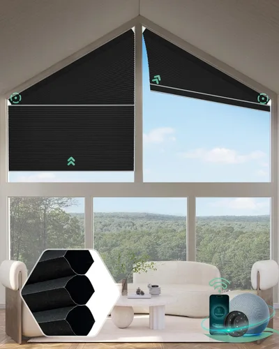 Vista 8 de Yoolax Persianas celulares inteligentes, persianas trapezoidales motorizadas derechas, persianas motorizadas con control remoto compatibles