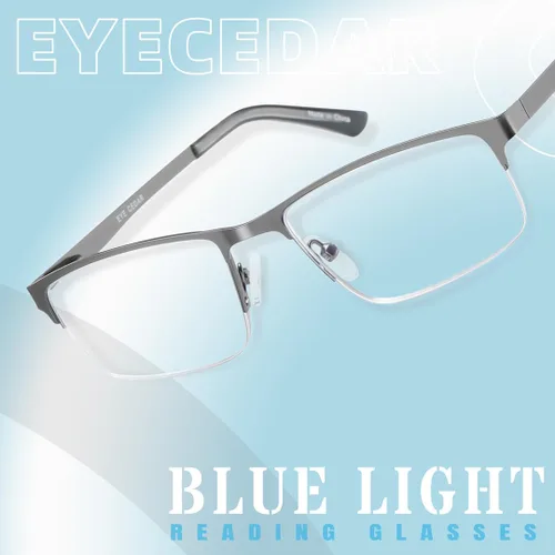 Vista 7 de EYECEDAR Paquete de 5 lentes de lectura para hombre, lentes de bloqueo de luz azul, gris plomizo, metal, medio marco, bisagras de resorte, lectores