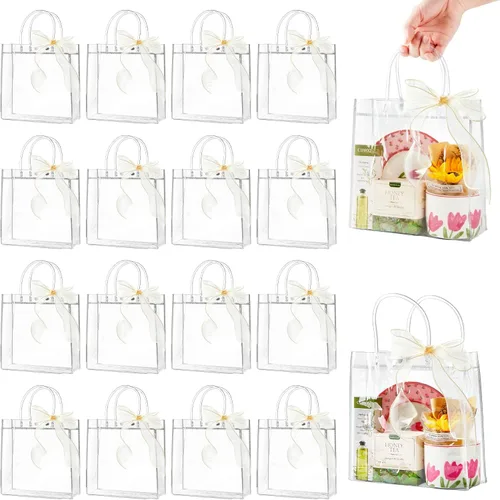 Vista 11 de Ohuimrt 50 Pack 4.92" x 2.75" x 5.9" Clear Plastic Gift Bags with Handles