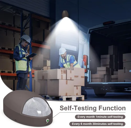 Vista 4 de Luz de emergencia LED para exteriores con sensor de fotocélula de reserva de batería, diagnóstico de autoprueba, paquete de pared comercial
