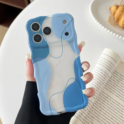 Vista 45 de DEFBSC Funda para iPhone 15 con bonito diseño ondulado, color negro