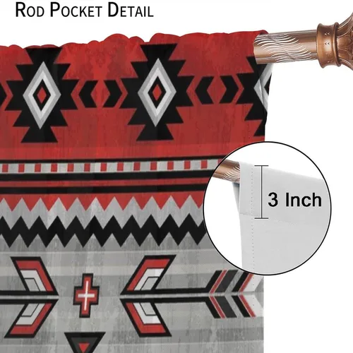 Vista 72 de Cortinas con patrón geométrico tribal, estilo suroeste, azteca, rústico, occidental, nativo americano, opacas, con bolsillo para barra, decoración