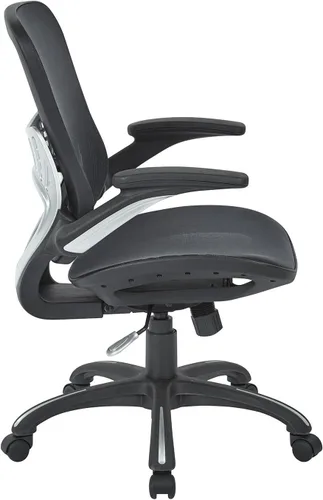 Vista 3 de Silla de invitados Space Seating con asiento acolchado de piel ecológica, respaldo transpirable en color negro, brazos fijos y soporte lumbar, Tela