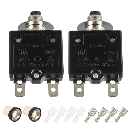 Vista 11 de Disyuntor de botón de reinicio manual 8A, 125/250 V CA, 50 V, CC, protector de sobrecarga térmica con terminales de conexión rápida y tapas de botón
