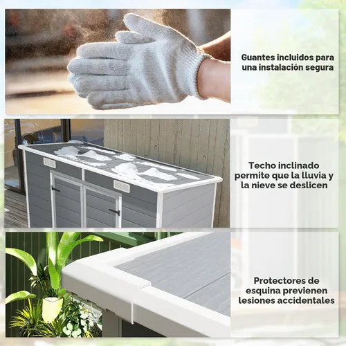 Vista 9 de Outsunny Cobertizo de almacenamiento para exteriores de 8 x 4 pies, cobertizo de plástico de resina impermeable con suelo, ventana, puertas