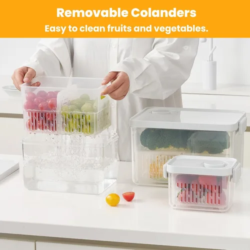 Vista 3 de Vacane Produce Saver, Contenedores de almacenamiento de frutas, Contenedores de productos con coladores, Contenedores para bayas, 3.8 tazas