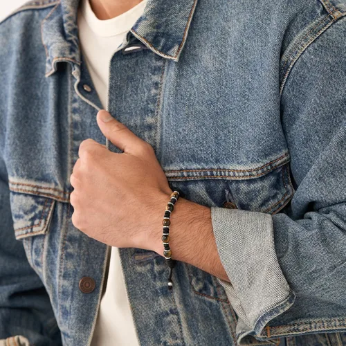 Vista 4 de Fossil - Brazalete de acero inoxidable y cuentas para hombre