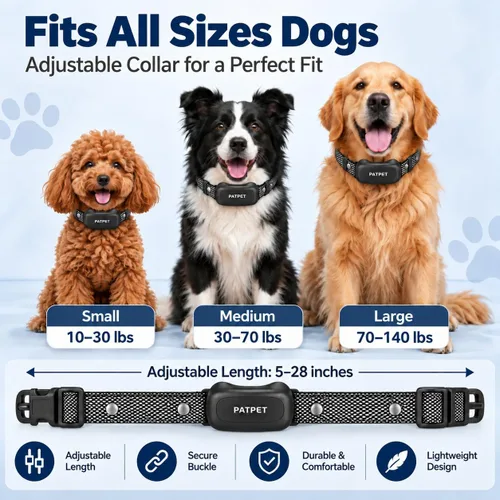 Vista 5 de PATPET Collar de entrenamiento para perros con control remoto, IPX7 impermeable, collar de choque para perros, 3 modos de entrenamiento, vibración