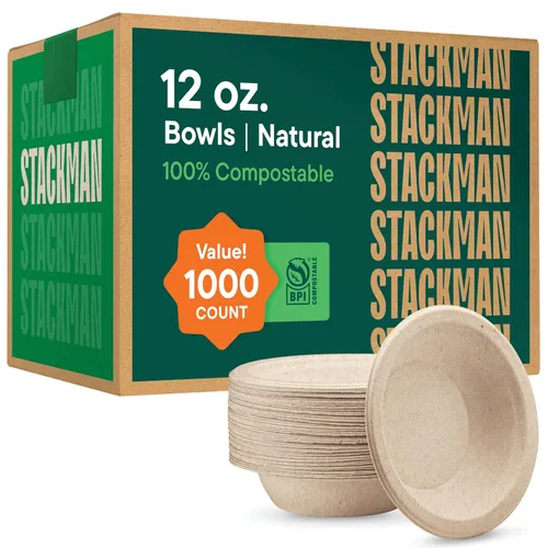 Vista 8 de Platos de papel 100% compostables de 7 pulgadas [1000 unidades] - Platos de postre resistentes - Bagazo sin blanquear de color marrón natural