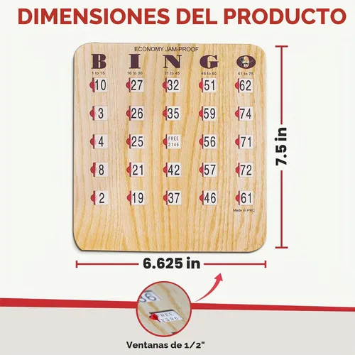 Vista 5 de MR CHIPS Tarjetas de bingo a prueba de atascos con ventanas deslizantes, paquete de 10 unidades más baraja de tarjetas de llamadas