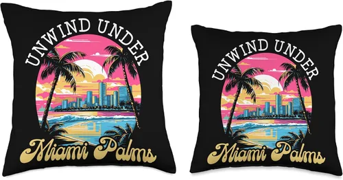 Vista 3 de Miami City Florida USA SteMi Apparel Miami City Florida USA America United States Throw Pillow, 18x18, Multicolor