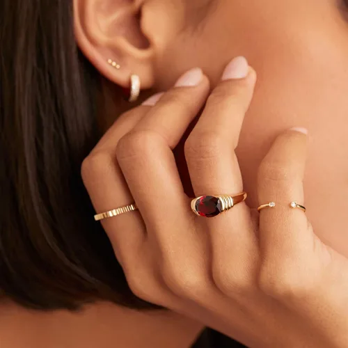 Vista 3 de AllenCOCO Anillo de oro para mujer, con piedras preciosas de moda, chapado en oro de 18 quilates, anillo de declaración