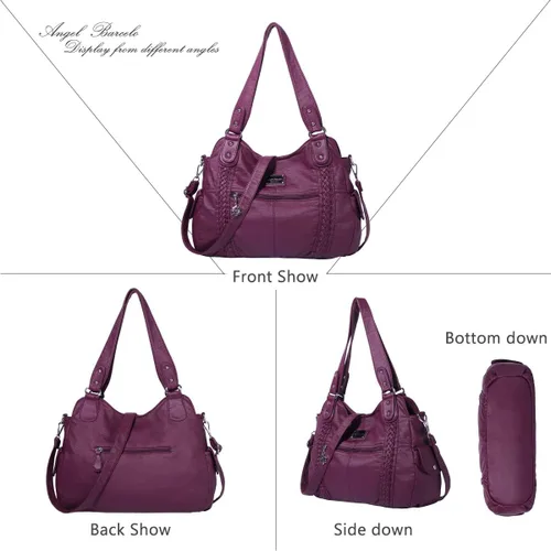 Vista 223 de Angel Barcelo - Bolsa de hombro amplia para mujer, diseño Hobo, cuero lavado