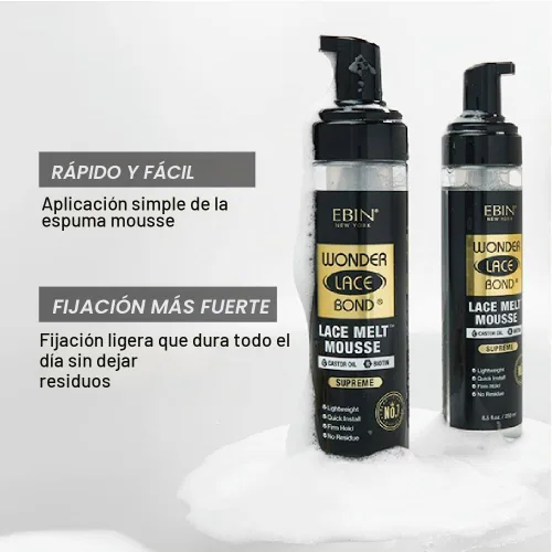 Vista 3 de WONDER LACE BOND Melt Mousse - Supreme 3.38 onzas líquidas Biotina + aceite de ricino Sin residuos, fórmula de larga duración con bordes