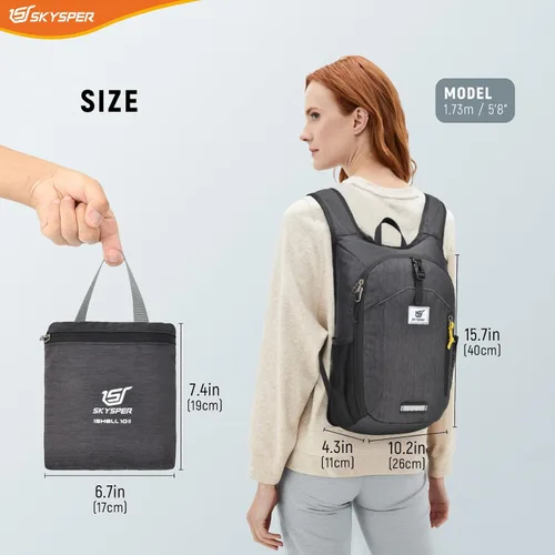 Vista 6 de SKYSPER Mochila de senderismo pequeña plegable de 10 litros, plegable, ligera, para senderismo, viaje, para mujeres y hombres