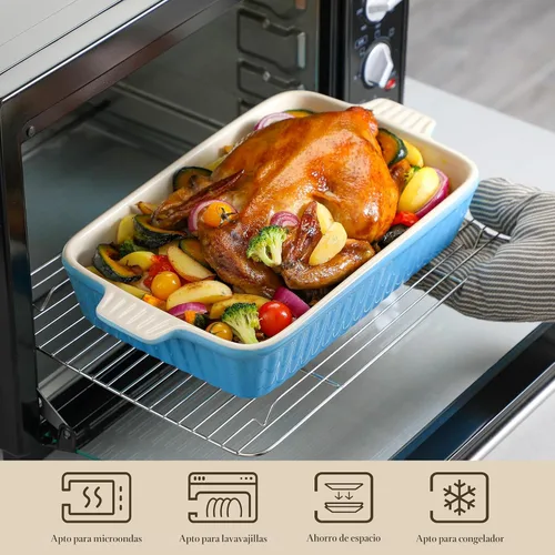 Vista 5 de MALACASA Cacerola para horno, platos de cerámica para hornear, juegos de 4 platos de cerámica, sartenes rectangulares para lasaña profundas con asas