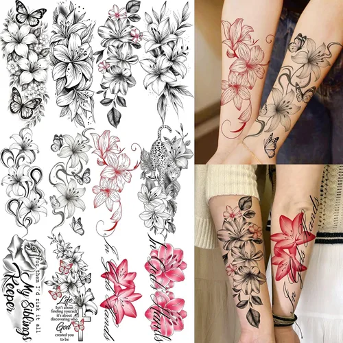 Vista 15 de COKTAK 6 Piezas/Lote Adhesivos Temporales Únicos de Henna Negra para Adultos, Mujeres, Niñas, Pluma, Mandala, Flor, Arte Corporal, Tatuajes Grandes