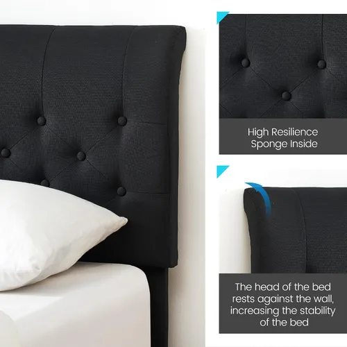 Vista 5 de Amyove Base de cama de tamaño matrimonial con cabecera curva, plataforma tapizada de tela con cabecera ajustable, base de colchón, fácil montaje,