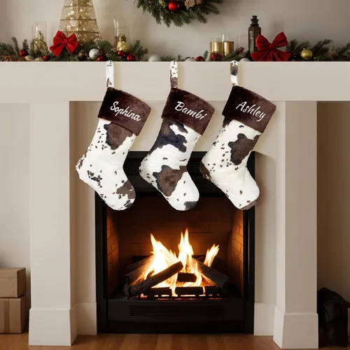 Vista 8 de Medias de Navidad de felpa personalizadas, paquete de 1 unidad, medias de Navidad grandes de piel bordada de 20 pulgadas, medias personalizadas