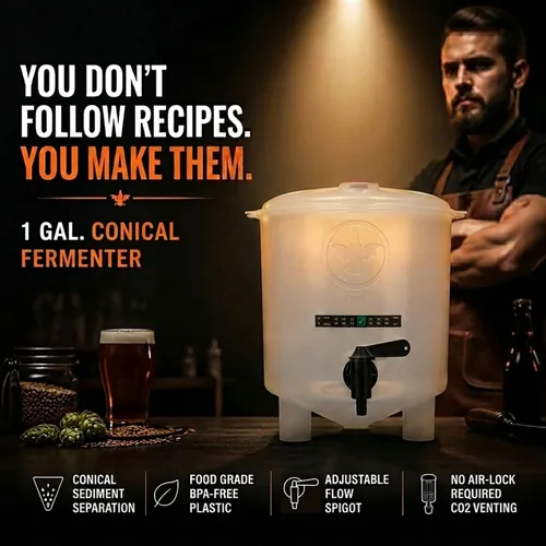 Vista 2 de Kit de cerveza premium con botellas: fermentador cónico elimina los sedimentos y hace una cerveza casera de gran sabor - Recetas Pilsner, Stout e