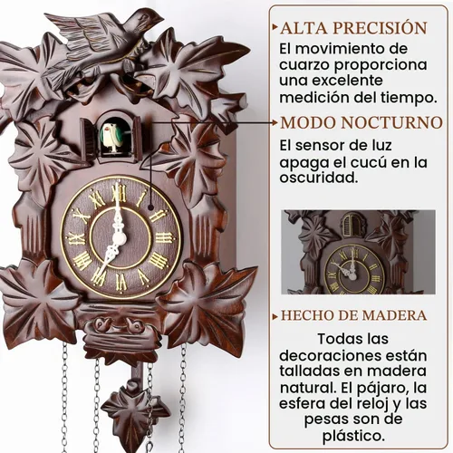 Vista 3 de Kendal MX313 reloj cucú de madera hecho a mano
