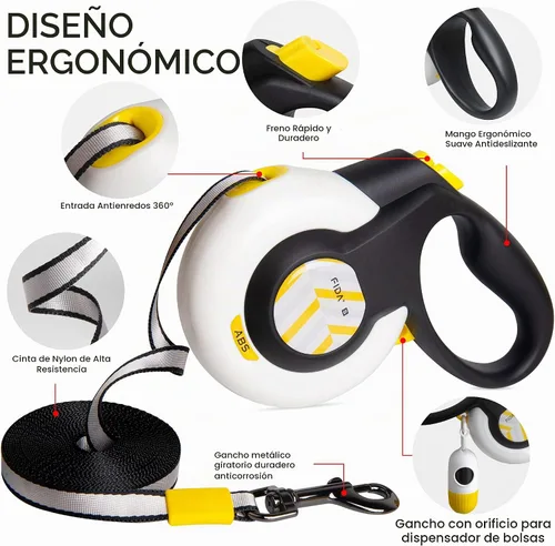 Vista 3 de FIDA AutoBrake - Correa retráctil para perro. Diseño patentado avanzado para controlar el tirón del perro, correa resistente de 16 pies sin tirón