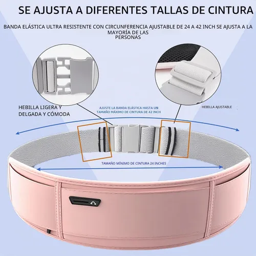 Vista 4 de Cinturón de correr para teléfono – Riñonera ajustable para correr con 3 bolsillos para teléfonos de hasta 7.2 pulgadas, cangurera delgada para Rosa