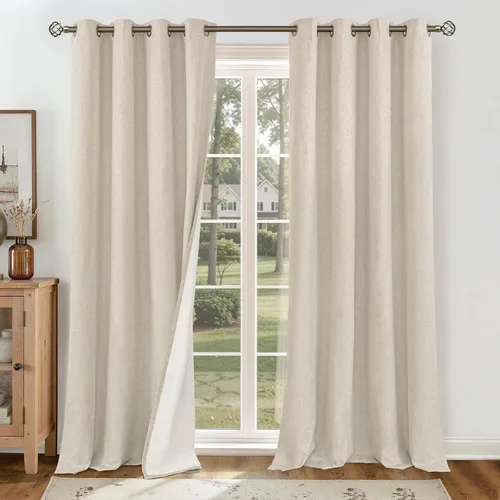Vista 140 de YoungsTex - Cortinas 100% opacas para dormitorio, con aislamiento térmico y ojales, cortinas oscuras negras con capa pesada para ventana de sala