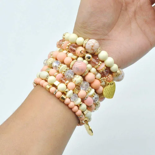 Vista 4 de VONRU - Conjuntos de pulseras bohemias para mujer 6 juegos de pulseras elásticas apilables multicolor estilo hippie joyas finas