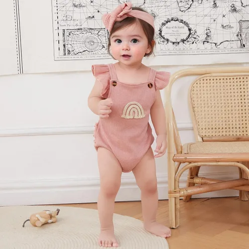 Vista 2 de Engofs Boho Rainbow Baby Girl Ropa recién nacida con volantes sin mangas con diadema