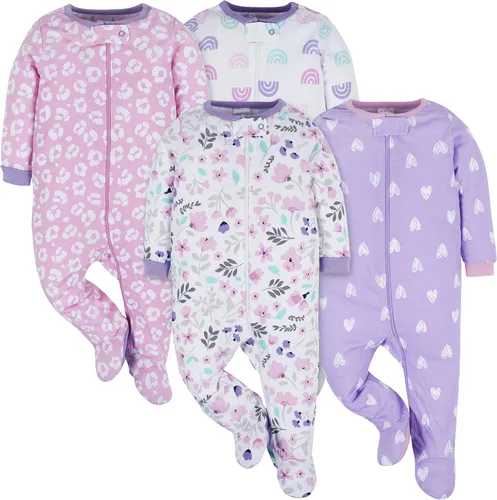 Vista 8 de Onesies - Paquete de 4 pijamas con piecitos para bebés y niñas pequeñas Rosa (Bunny Pink)