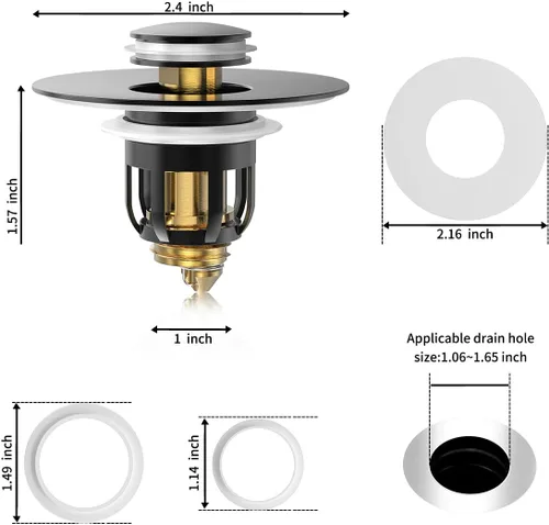 Vista 7 de MUAIOLAUS Tapón universal para lavabo de baño, tapón desplegable para fregadero con cesta para atrapar pelo, filtro de drenaje antiobstrucción