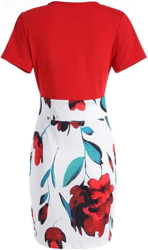 Vista 5 de NREALY Vestido de mujer FashionSexy O-cuello manga corta empalme flor impresión vestido de nalga