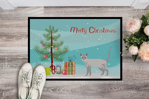 Vista 3 de Caroline's Treasures CK4667JMAT Ojos Azules Cat Merry Christmas Felpudo de 24 x 36 pulgadas, tapete para puerta delantera, para interiores