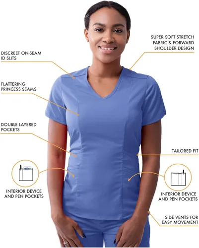 Vista 3 de Adar Pro - Conjunto moderno de ropa quirúrgica atlética para mujer, Camiseta quirúrgica moderna con cuello en V y pantalones quirúrgicos de yoga