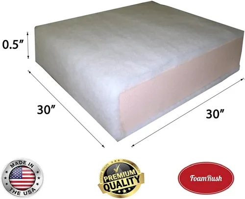 Vista 2 de FoamRush Cojín de asiento de espuma de 0.5" x 30" x 30" con acolchado/Dacron (Reemplazo de cojín de asiento) Fabricado en EE.UU