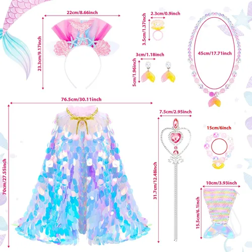 Vista 2 de LIMIROLER Juego de 9 piezas de disfraz de princesa para niñas de 3 a 8 años, gran regalo para cumpleaños, Navidad, Halloween