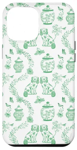 Vista 25 de Funda para iPhone XS Max Preppy Green & White Toile Chinoiserie Dogs and Ginger Jars