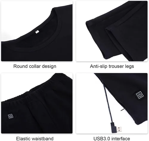 Vista 8 de Ropa interior térmica para mujer con USB funciona con pilas forro polar calefacción térmica para motocicleta pantalones largos