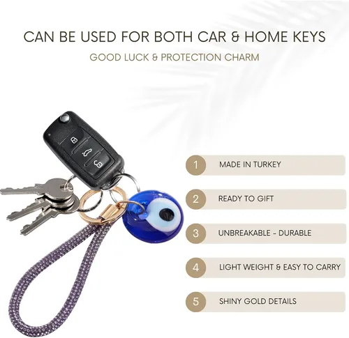 Vista 5 de BCS Evil Eye Keychain Bag Charm - Good Luck & Protection Amulet - Car Keyring Purse Accessories for Women