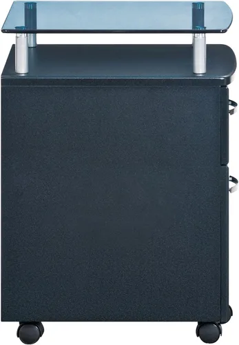 Vista 7 de Archivador rodante de 2 cajones con cerradura y parte superior de cristal, archivador debajo del escritorio con ruedas, soporte para impresora