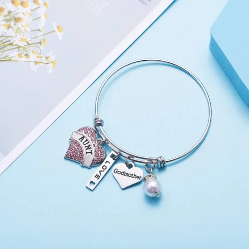 Vista 3 de LParkin Pulsera de regalo para madrina, regalos de propuesta de madrina, bautizo, pulsera significativa para mujer, Metal