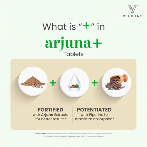 Vista 4 de Vedistry Suplemento de extracto de corteza de Arjuna Tabletas de Arjuna de 1100 mg con pimienta larga para la salud del corazón y el apoyo