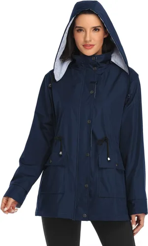 Vista 3 de Arthas - Chaqueta ligera de lluvia para mujer, impermeable, para exteriores, con capucha, ligera, talla grande, para niñas.