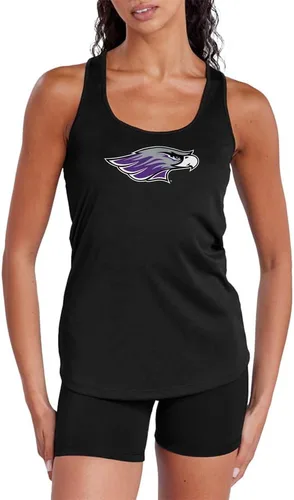 Vista 517 de Camiseta deportiva sin mangas oficial de NCAA Collegiate para mujer, con espalda cruzada, colección con logotipo primario