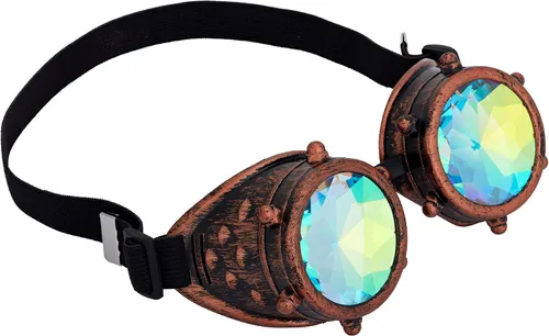 Vista 3 de Gafas de caleidoscopio para Raves Trippy psicodélico Steampunk con lentes de cristal de difracción de prisma arcoíris