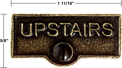 Vista 2 de Placa de interruptor de suministro para renovadores, placa de pared con acabado de latón "UPSTAIRS